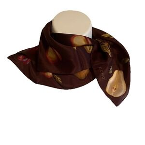 ECHO Silk Scarf Brown Botanical Fruit 21x21 Square Neck  Chic Purse Charm